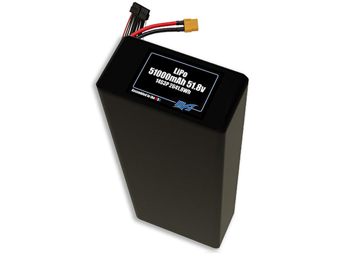 Compact 51.8-volt 51000mAh lithium-polymer battery, built for lightweight drone, UAV, and robotics projects.