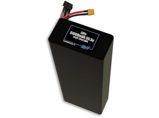 Compact 55.5-volt 51000mAh lithium-polymer battery, built for lightweight drone, UAV, and robotics projects.