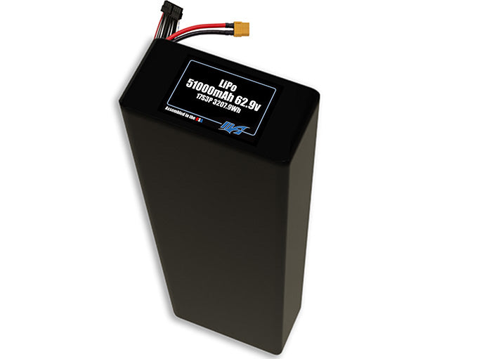 Compact 62.9-volt 51000mAh lithium-polymer battery, built for lightweight drone, UAV, and robotics projects.