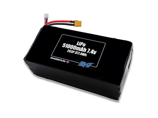 Compact 7.4-volt 51000mAh lithium-polymer battery, built for lightweight drone, UAV, and robotics projects.