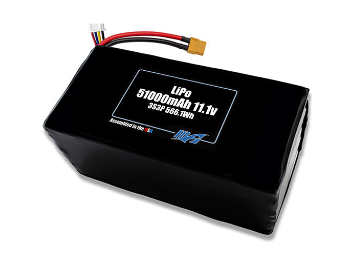 Compact 11.1-volt 51000mAh lithium-polymer battery, built for lightweight drone, UAV, and robotics projects.
