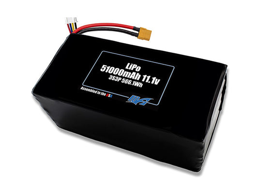 Compact 11.1-volt 51000mAh lithium-polymer battery, built for lightweight drone, UAV, and robotics projects.