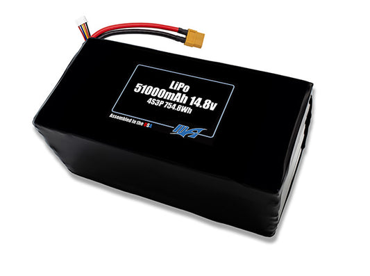 Compact 14.8-volt 51000mAh lithium-polymer battery, built for lightweight drone, UAV, and robotics projects.