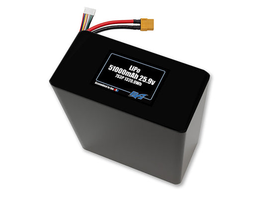 Compact 25.9-volt 51000mAh lithium-polymer battery, built for lightweight drone, UAV, and robotics projects.