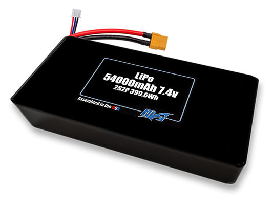 Compact 7.4-volt 54000mAh lithium-polymer battery, built for lightweight drone, UAV, and robotics projects.