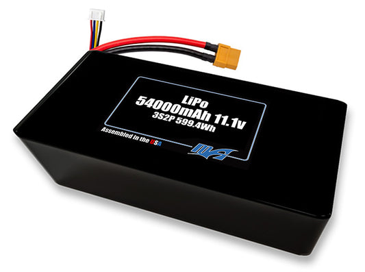 Compact 11.1-volt 54000mAh lithium-polymer battery, built for lightweight drone, UAV, and robotics projects.