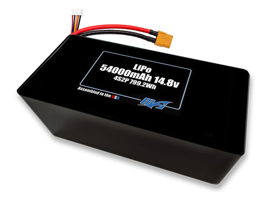 Compact 14.8-volt 54000mAh lithium-polymer battery, built for lightweight drone, UAV, and robotics projects.