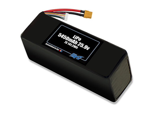 Compact 25.9-volt 5450mAh lithium-polymer battery, built for lightweight drone, UAV, and robotics projects.