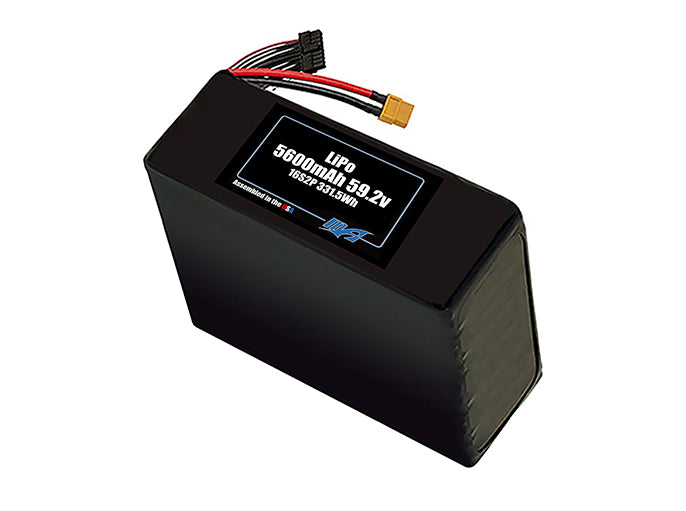 Compact 59.2-volt 5600mAh lithium-polymer battery, built for lightweight drone, UAV, and robotics projects.