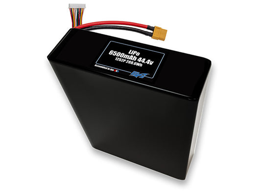 Compact 44.4-volt 6500mAh lithium-polymer battery, built for lightweight drone, UAV, and robotics projects.