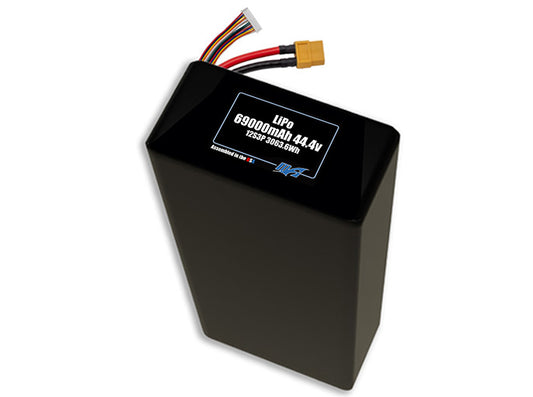 Compact 44.4-volt 69000mAh lithium-polymer battery, built for lightweight drone, UAV, and robotics projects.