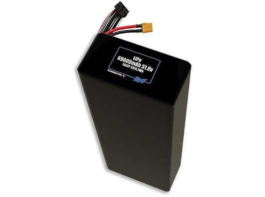 Compact 51.8-volt 69000mAh lithium-polymer battery, built for lightweight drone, UAV, and robotics projects.