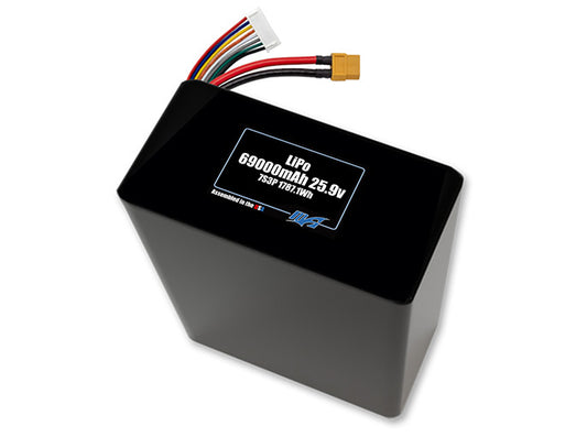 Compact 25.9-volt 69000mAh lithium-polymer battery, built for lightweight drone, UAV, and robotics projects.