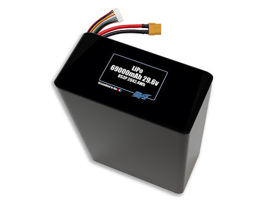 Compact 29.6-volt 69000mAh lithium-polymer battery, built for lightweight drone, UAV, and robotics projects.