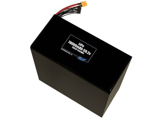 Compact 59.2-volt 70000mAh lithium-polymer battery, built for lightweight drone, UAV, and robotics projects.
