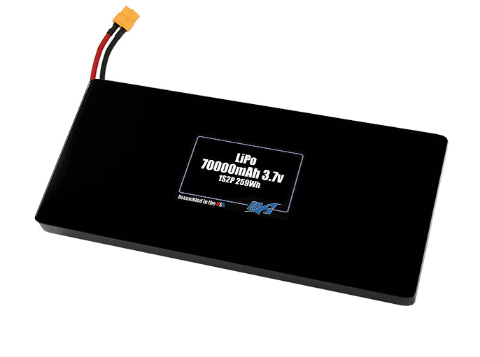 Compact 3.7-volt 70000mAh lithium-polymer battery, built for lightweight drone, UAV, and robotics projects.