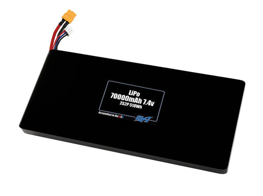Compact 7.4-volt 70000mAh lithium-polymer battery, built for lightweight drone, UAV, and robotics projects.