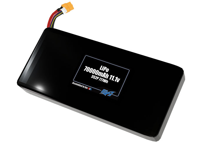 Compact 11.1-volt 70000mAh lithium-polymer battery, built for lightweight drone, UAV, and robotics projects.