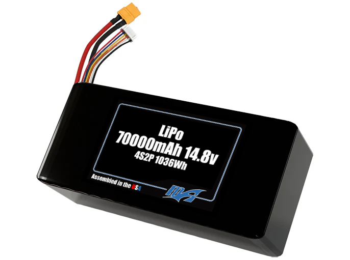 Compact 14.8-volt 70000mAh lithium-polymer battery, built for lightweight drone, UAV, and robotics projects.
