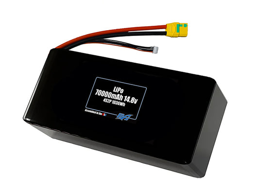 Compact 14.8-volt 70000mAh lithium-polymer battery, built for lightweight drone, UAV, and robotics projects.