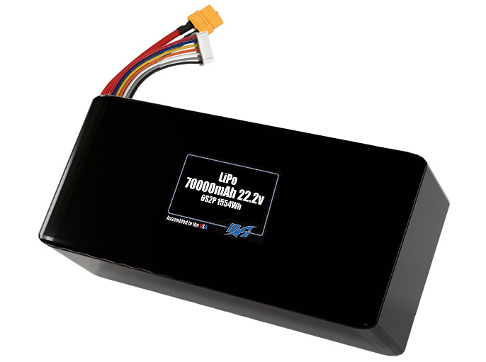 Compact 22.2-volt 70000mAh lithium-polymer battery, built for lightweight drone, UAV, and robotics projects.