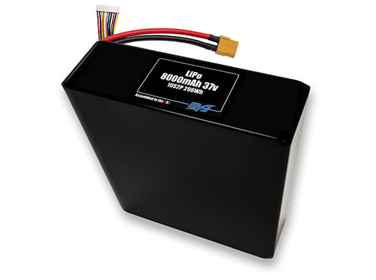 Compact 37-volt 8000mAh lithium-polymer battery, built for lightweight drone, UAV, and robotics projects.