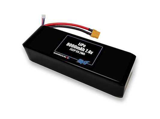 Compact 7.4-volt 8000mAh lithium-polymer battery, built for lightweight drone, UAV, and robotics projects.