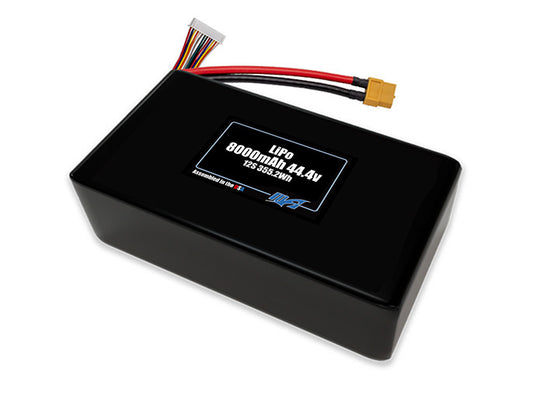 Compact 44.4-volt 8000mAh lite side by side lithium-polymer battery, built for lightweight drone, UAV, and robotics projects.