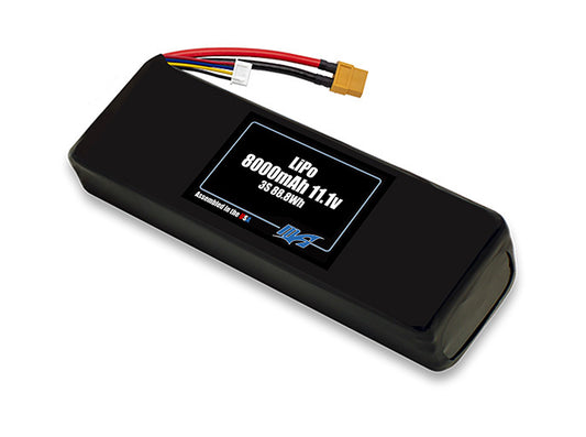 Compact 11.1-volt 8000mAh lite lithium-polymer battery, built for lightweight drone, UAV, and robotics projects.
