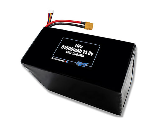 Compact 14.8-volt 81000mAh lithium-polymer battery, built for lightweight drone, UAV, and robotics projects.