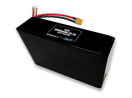 Compact 22.2-volt 9000mAh lithium-polymer battery, built for lightweight drone, UAV, and robotics projects.