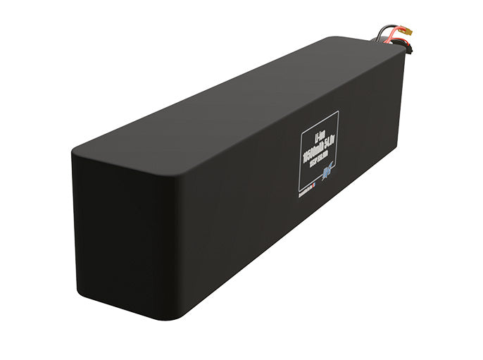Rendered view of a slim 10500mAh Li-ion pack, used in UAV and defense-grade robotics projects.