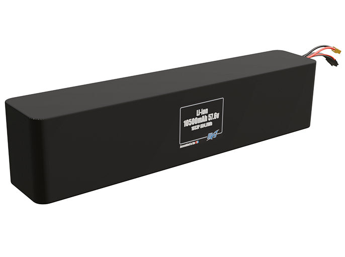 Rendered view of a slim 10500mAh Li-ion pack, used in UAV and defense-grade robotics projects.