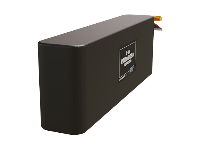 Rendered view of a slim 12000mAh Li-ion pack, used in UAV and defense-grade robotics projects.
