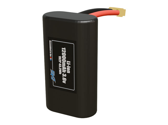 Rendered view of a slim 12000mAh Li-ion pack, used in UAV and defense-grade robotics projects.