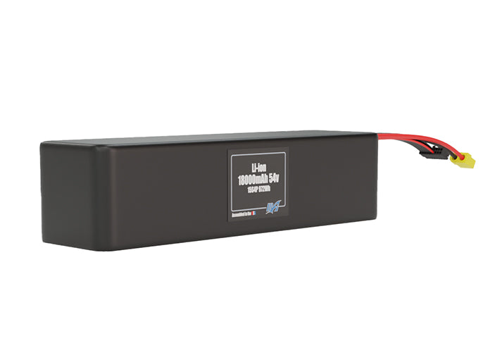 Rendered view of a slim 18000mAh Lithium-Ion pack, used in large UAV and defense-grade robotics projects.
