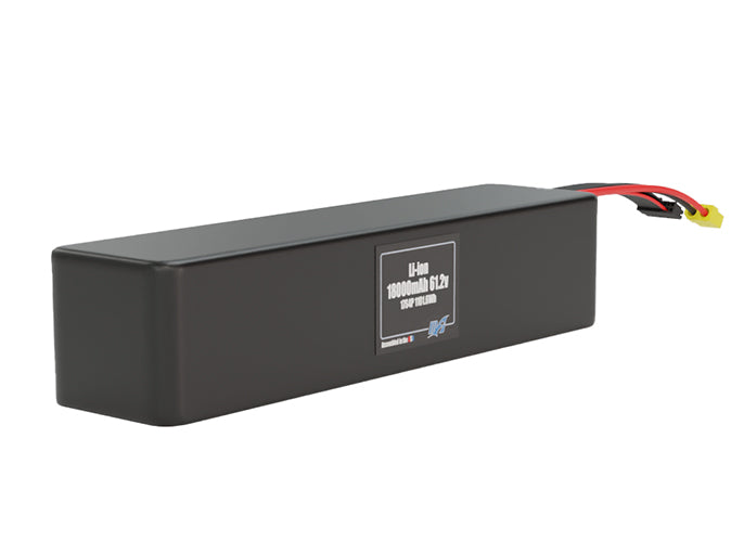 Rendered view of a slim 18000mAh Lithium-Ion pack, used in large UAV and defense-grade robotics projects.
