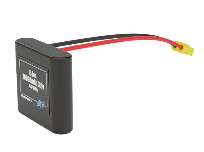 Rendered view of a slim 20000mAh Lithium-Ion pack, used in large UAV and defense-grade robotics projects.