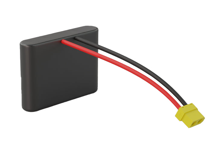 Rendered view of a slim 25000mAh Lithium-Ion pack, used in large UAV and defense-grade robotics projects.