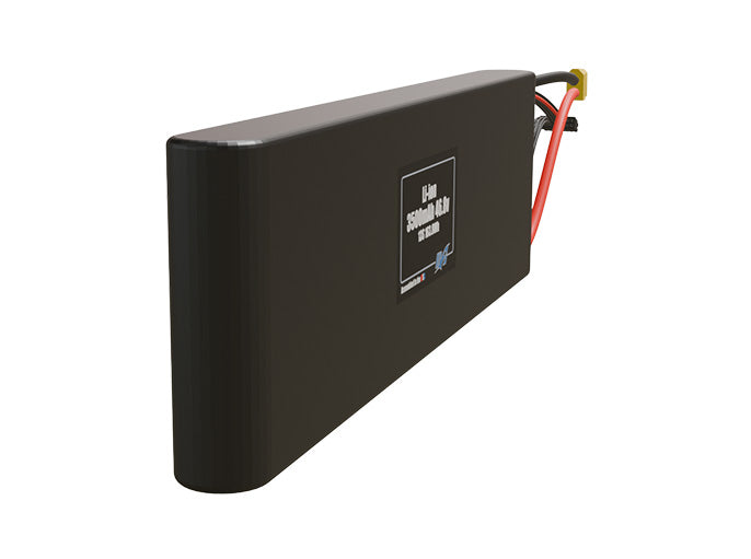 Rendered view of a slim 3500mAh Li-ion pack, used in small UAV and defense-grade robotics projects.