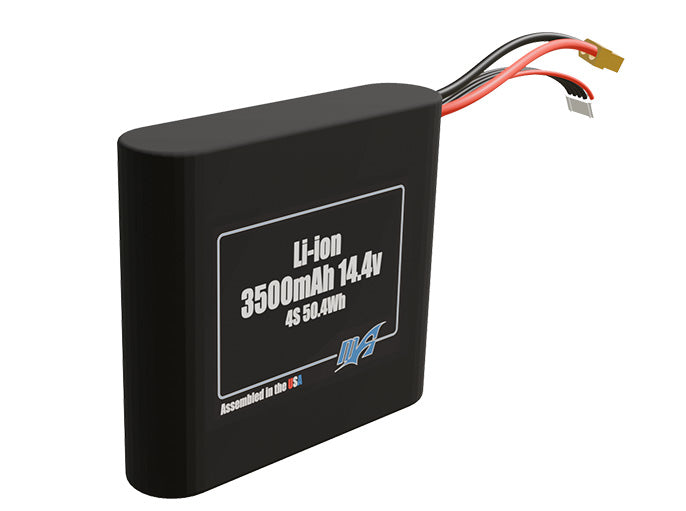 Rendered view of a slim 3500mAh Li-ion pack, used in small UAV and defense-grade robotics projects.