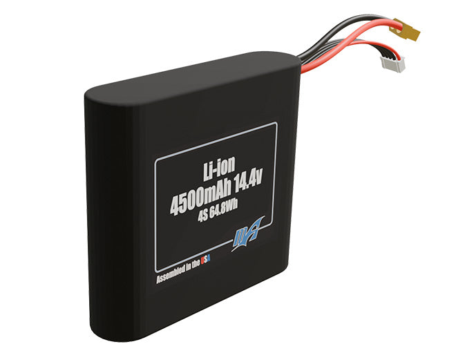 Rendered view of a slim 4500mAh Li-ion pack, used in small UAV and defense-grade robotics projects.