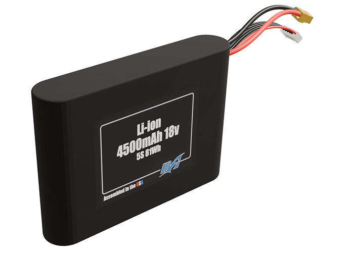 Rendered view of a slim 4500mAh Li-ion pack, used in small UAV and defense-grade robotics projects.