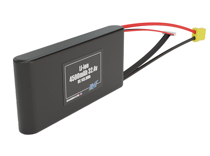 Rendered view of a slim 4500mAh Li-ion pack, used in small UAV and defense-grade robotics projects.