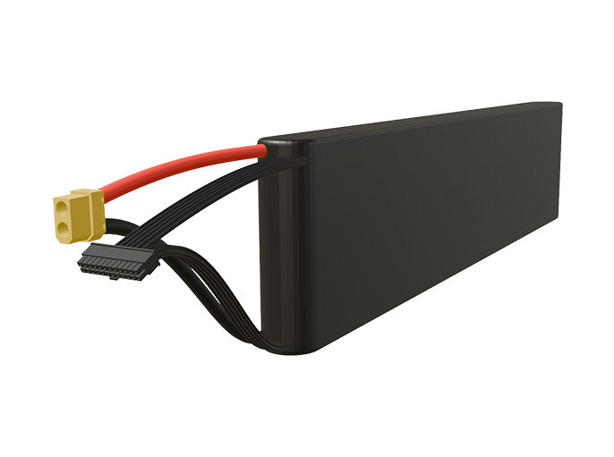 Rendered view of a slim 6000mAh Li-ion pack, used in small UAV and defense-grade robotics projects.