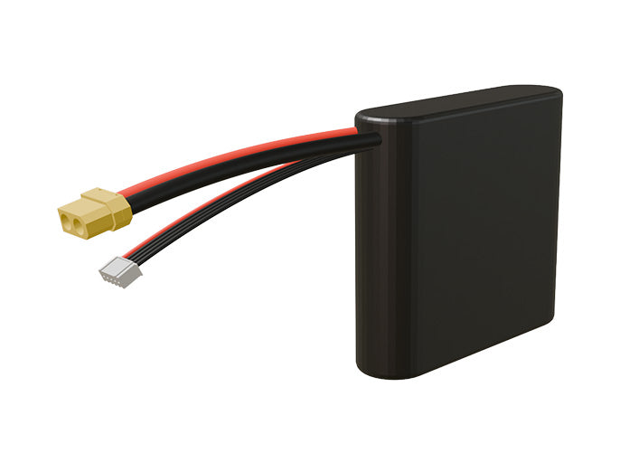 Rendered view of a slim 6000mAh Li-ion pack, used in small UAV and defense-grade robotics projects.