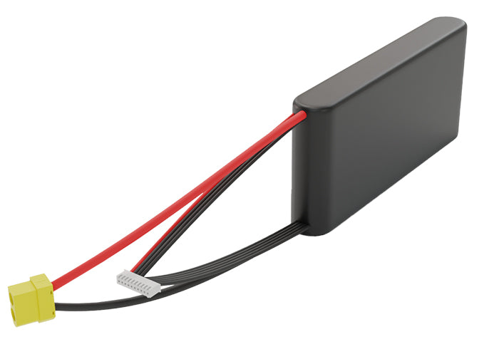 Rendered view of a slim 6000mAh Li-ion pack, used in small UAV and defense-grade robotics projects.