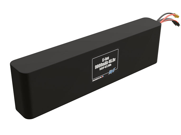 Rendered view of a slim 9000mAh Li-ion pack, used in small UAV and defense-grade robotics projects.