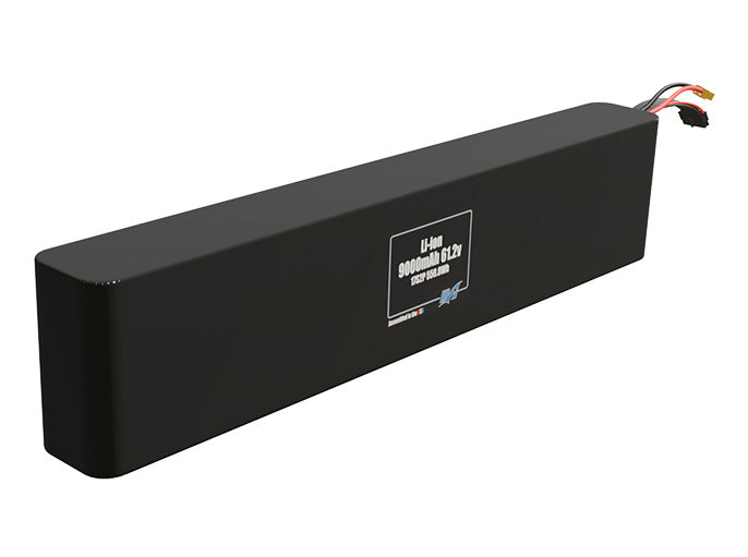 Rendered view of a slim 9000mAh Li-ion pack, used in small UAV and defense-grade robotics projects.