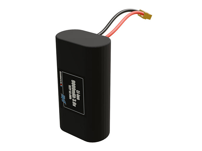 Rendered view of a slim 9000mAh Li-ion pack, used in small UAV and defense-grade robotics projects.